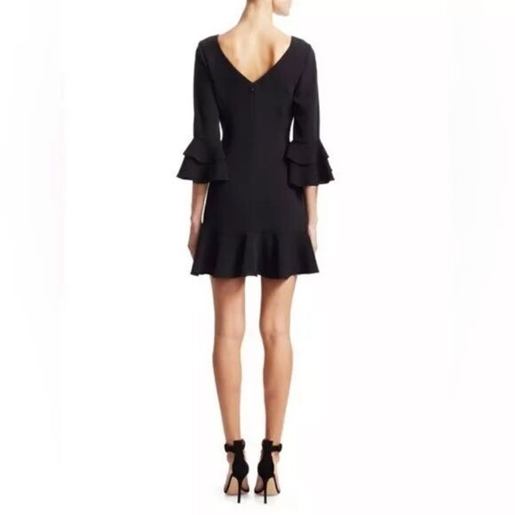 Cinq A Sept Dominique Mini Black Dress Ruffle V Neck Size 6 - Picture 4 of 11